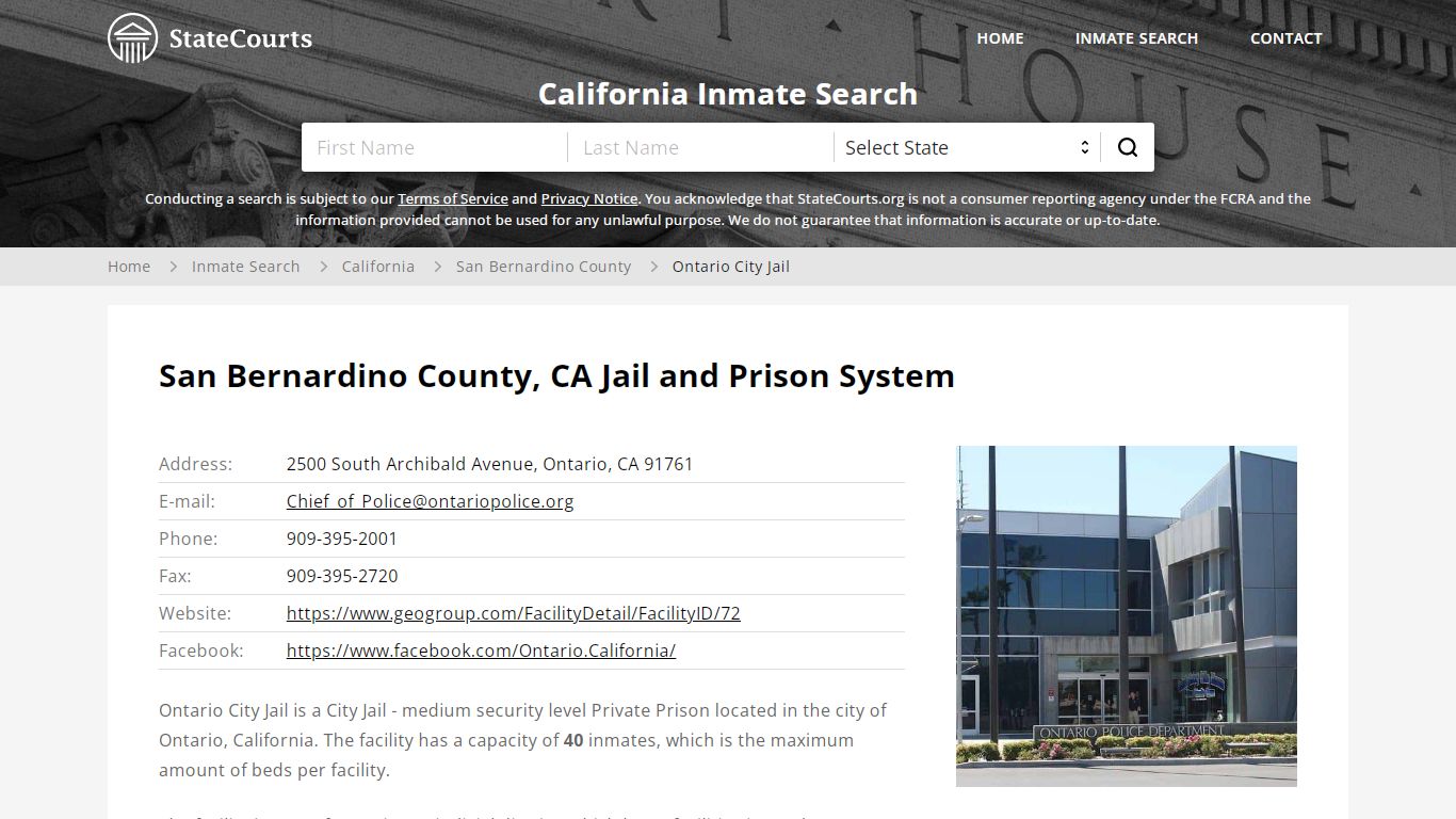 Ontario City Jail Inmate Records Search, California ...