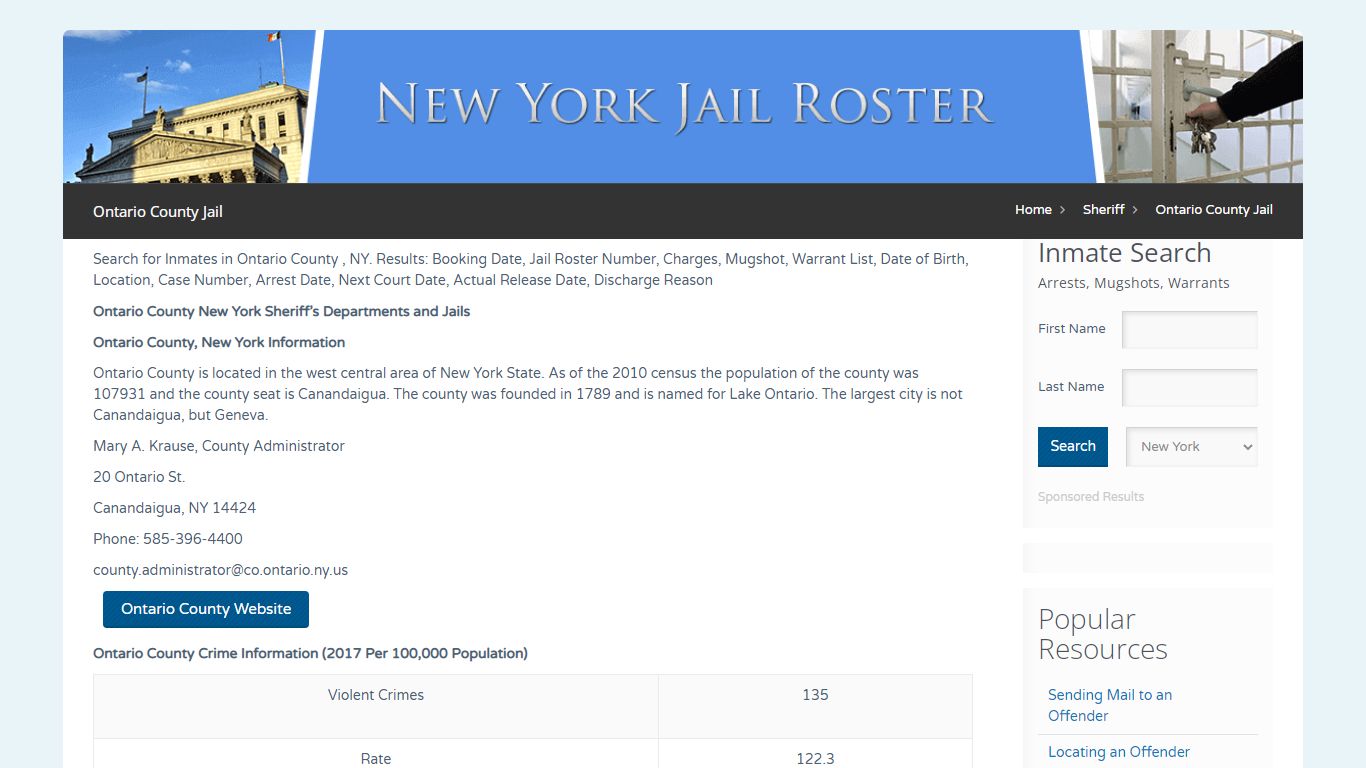 Ontario County Jail | Jail Roster Search